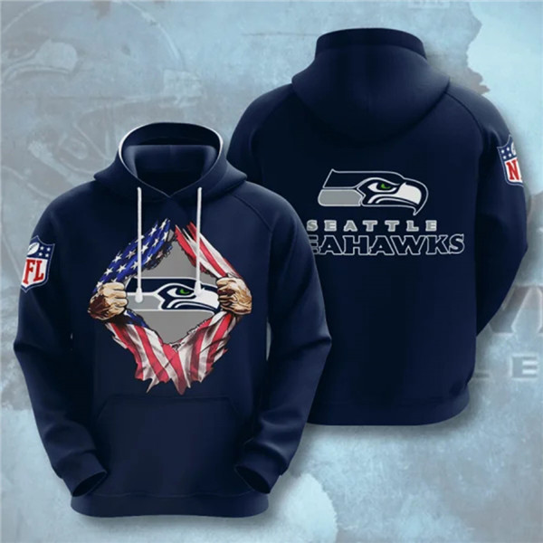 Men's Seattle Seahawks Navy 3D Trending T-Shirt NFL Hoodie