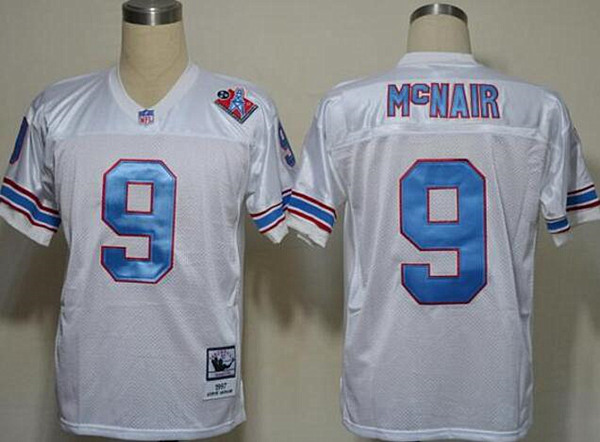 Men's Mitchell And Ness Oilers #9 Steve McNair White Throwback Stitched NFL Jersey