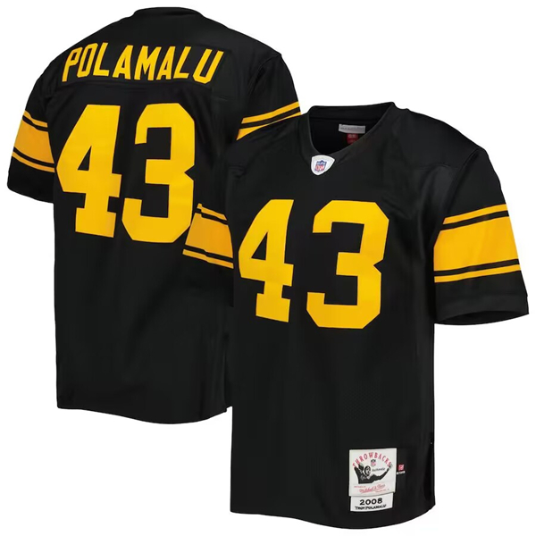 Men's Pittsburgh Steelers #43 Troy Polamalu Black 2008 Mitchell & Ness Stitched Jersey