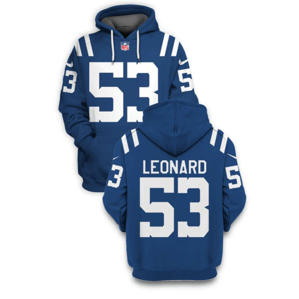 Men's Indianapolis Colts #53 Darius Leonard 2021 Blue Pullover Hoodie
