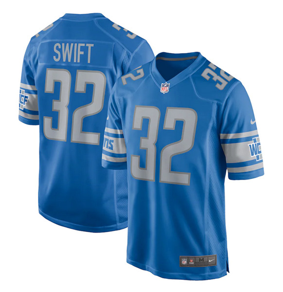 Men's Detroit Lions #32 D'Andre Swift Blue Stitched NFL Jersey