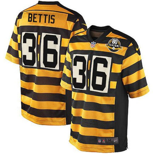 Men's Pittsburgh Steelers #36 Jerome Bettis Yellow/Black Alternate 80TH Anniversary Throwback Stitched NFL Jersey