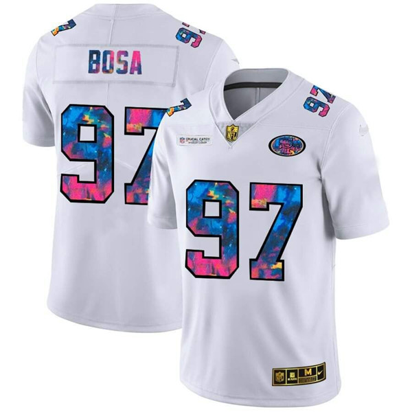 Men's San Francisco 49ers #97 Nick Bosa 2020 White Crucial Catch Limited Stitched NFL Jersey