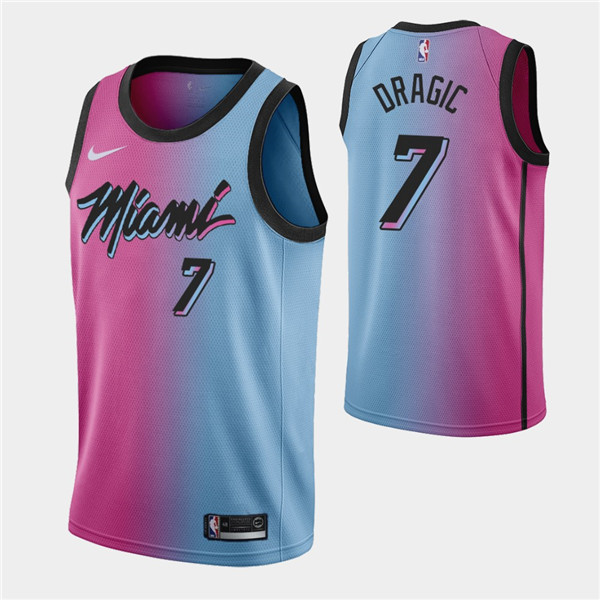 Men's Miami Heat #7 Goran Dragic 2021 Blue/Pink City Edition Vice Stitched NBA Jersey