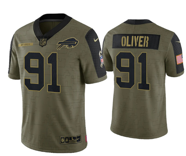 Men's Buffalo Bills #91 Ed Oliver 2021 Olive Salute To Service Limited Stitched Jersey