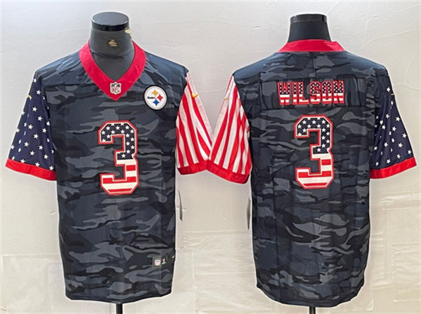 Men's Pittsburgh Steelers #3 Russell Wilson Camo USA Flag Limited Stitched Jersey