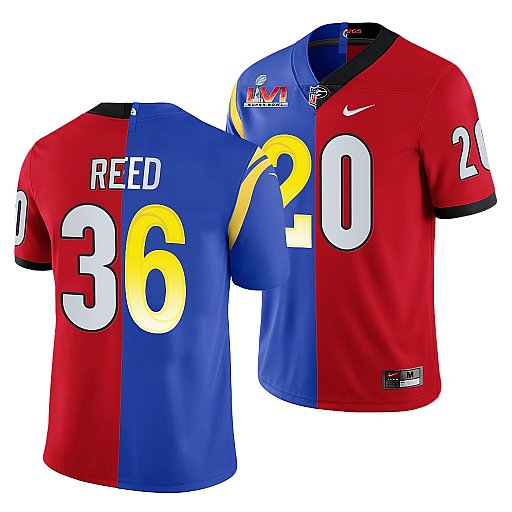 Men's Los Angeles Rams X Georgia Bulldogs #36 J.R. Reed Red/Royal Split Stitched Jersey