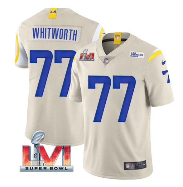 Men's Los Angeles Rams #77 Andrew Whitworth Bone 2022 Super Bowl LVI Vapor Limited Stitched Jersey