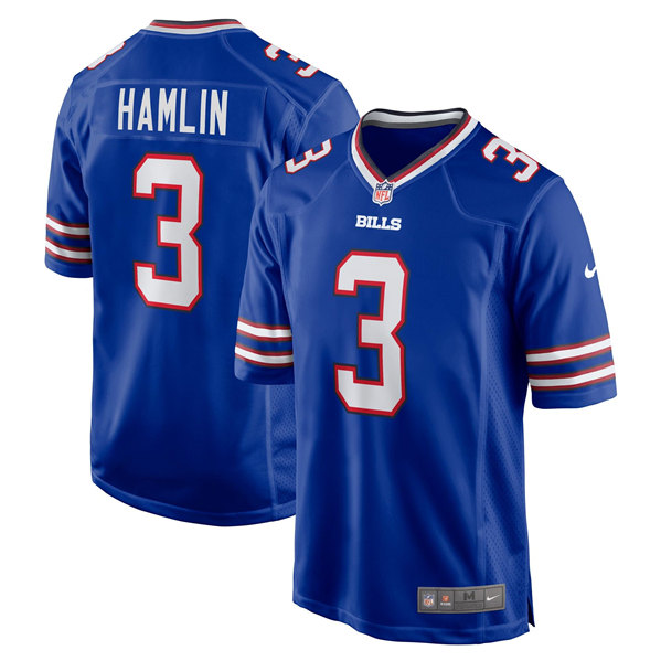 Men's Buffalo Bills #3 Damar Hamlin Blue Stitched Game Jersey
