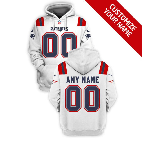 Men's New England Patriots Customized 2021 White Pullover Hoodie