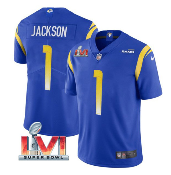 Men's Los Angeles Rams #1 Desean Jackson Royal 2022 Super Bowl LVI Vapor Limited Stitched Jersey