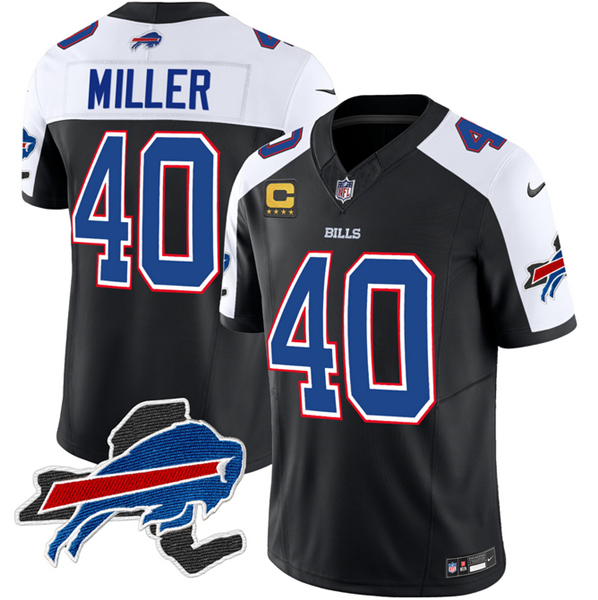 Men's Buffalo Bills #40 Von Miller Black/White 2023 F.U.S.E. New York Patch and 4-Star C Patch Vapor Untouchable Limited Football Stitched Jersey