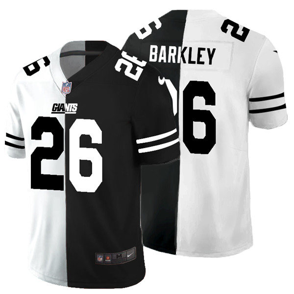 Men's New York Giants #26 Saquon Barkley Black White Split 2020 Stitched Jersey