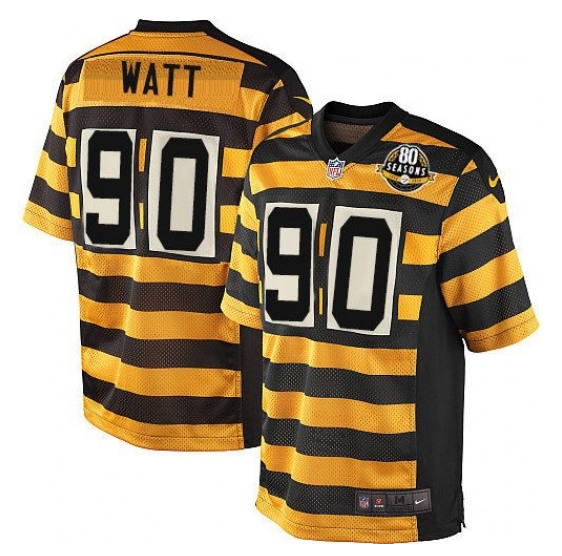 Men's Pittsburgh Steelers #90 T. J. Watt Yellow/Black Alternate 80TH Anniversary Throwback Stitched NFL Jersey