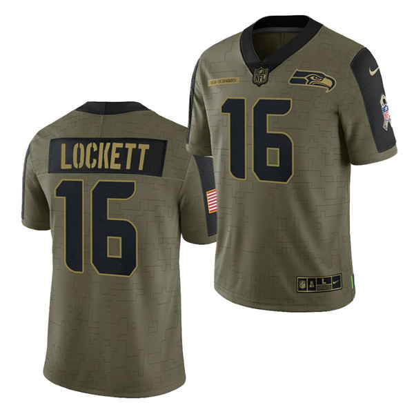 Men's Seattle Seahawks #16 Tyler Lockett 2021 Olive Salute To Service Limited Stitched Jersey