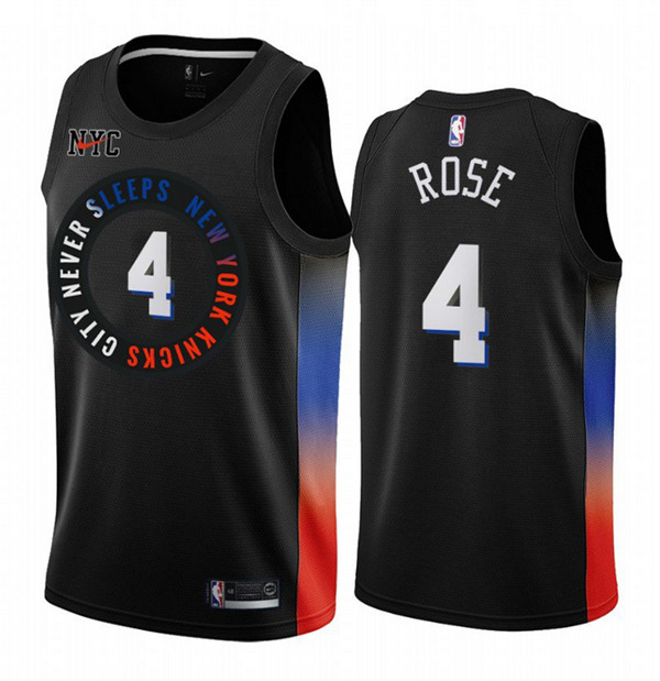 Men's New York Knicks #4 Derrick Rose Black City Edition New Uniform 2020-21 Stitched NBA Jersey