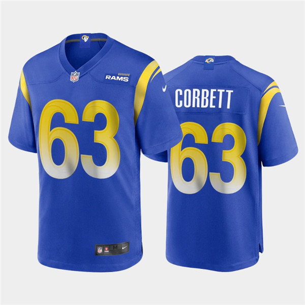 Men's Los Angeles Rams #63 Austin Corbett 2020 Royal NFL Stitched Jersey