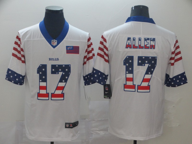 Men's Buffalo Bills #17 Josh Allen White USA Flag Limited Stitched NFL Jersey