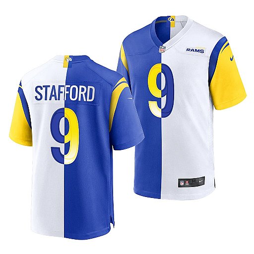Men's Los Angeles Rams #9 Matthew Stafford Royal/White Split Stitched Football Jersey
