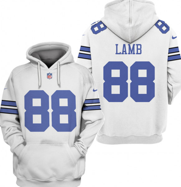 Men's Dallas Cowboys #88 CeeDee Lamb 2021 White Pullover Hoodie