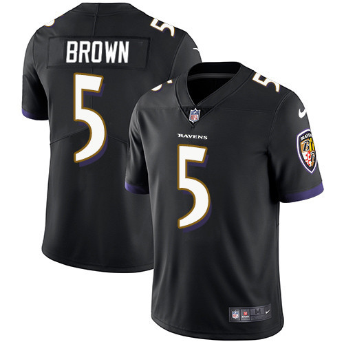 Men's Baltimore Ravens #5 Marquise Brown Black Stitched Football Jersey