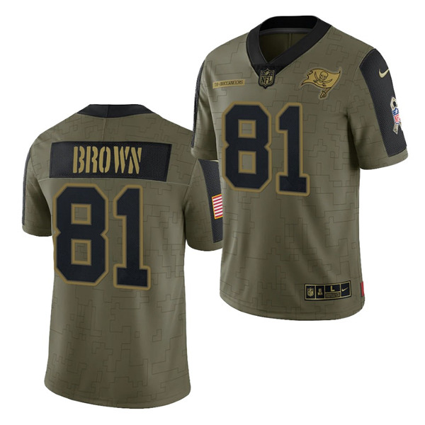 Men's Tampa Bay Buccaneers #81 Antonio Brown 2021 Olive Salute To Service Limited Stitched Jersey