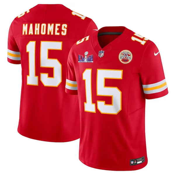 Men’s Kansas City Chiefs #15 Patrick Mahomes Red F.U.S.E. Super Bowl LVIII Patch Vapor Untouchable Limited Football Stitched Jersey