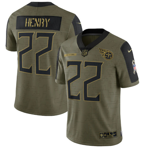 Men's Tennessee Titans #22 Derrick Henry 2021 Olive Salute To Service Limited Stitched Jersey