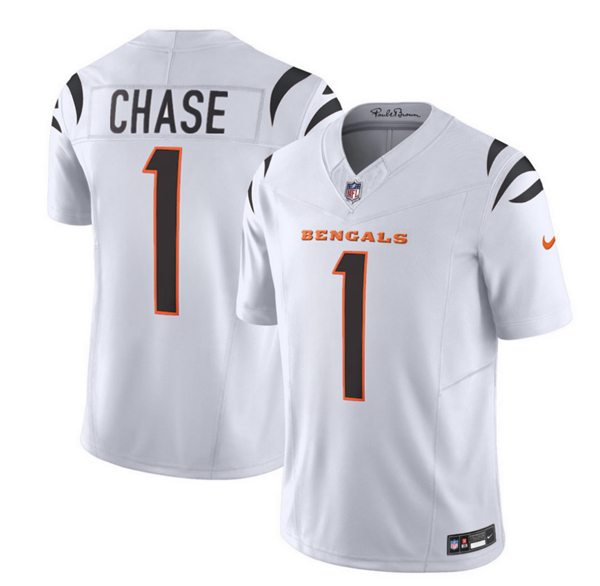 Men's Cincinnati Bengals #1 Ja'Marr Chase White 2023 F.U.S.E. Vapor Untouchable Limited Stitched Jersey
