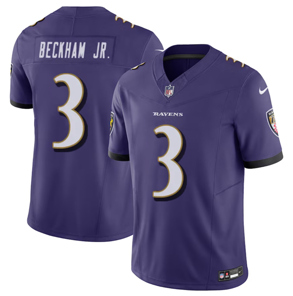 Men's Baltimore Ravens #3 Odell Beckham Jr. Purple 2023 F.U.S.E. Vapor Untouchable Stitched Jersey