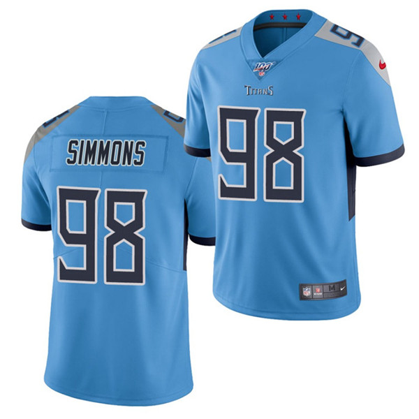 Men's Tennessee Titans #98 Jeffery Simmons Blue 100th Stitched NFL Jersey