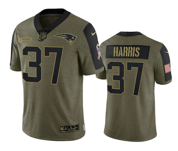 Men's New England Patriots #37 Damien Harris 2021 Salute To Service Olive Untouchable Limited Stitched Jersey