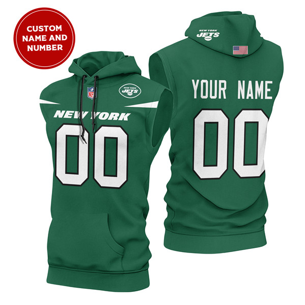 Men's New York Jets Customized Green Limited Edition Sleeveless Hoodie