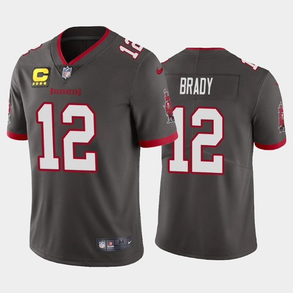 Men's Tampa Bay Buccaneers #12 Tom Brady Gray With C Patch Stitched Jersey