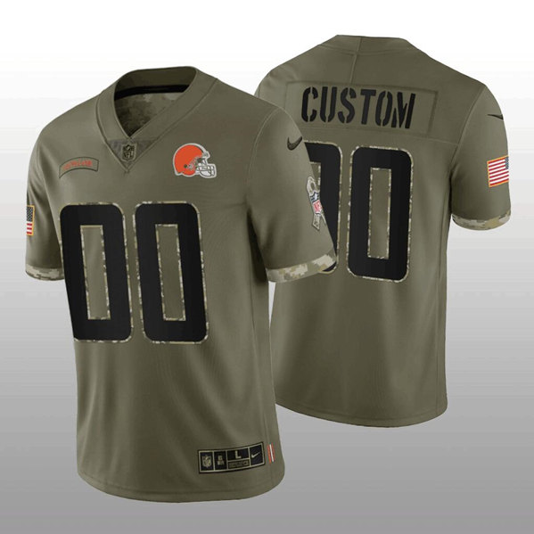 Men's Cleveland Browns Customized 2022 Olive Salute To Service Limited Stitched Jersey
