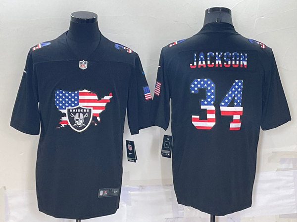 Men's Las Vegas Raiders #34 Bo Jackson Black USA Flag Limited Stitched Jersey