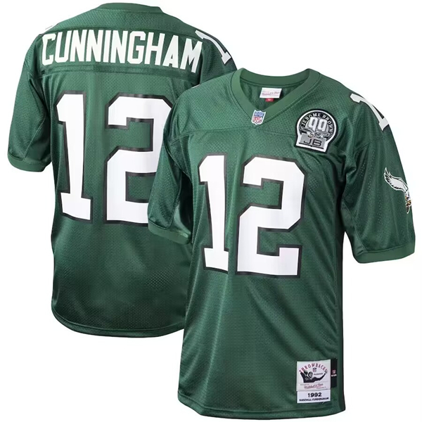 Men's Philadelphia Eagles #12 Randall Cunningham Kelly Green Mitchell & Ness 1992 Throwback Football Stitched Jersey