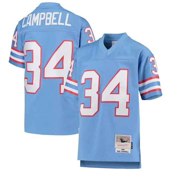 Men's Tennessee Titans #34 Earl Campbell Light Blue Mitchell & Ness Youth 1980 Gridiron Classic Stitched Jersey