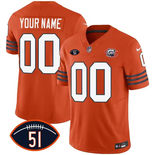Men's Chicago Bears Active Player Custom 2023 F.U.S.E. Orange Dick Butkus Patch Throwback Limited Football Stitched Jersey