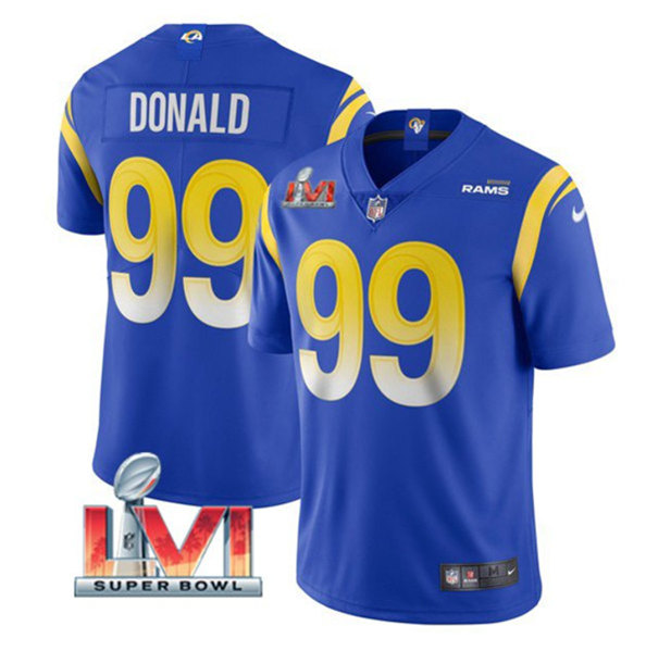 Men's Los Angeles Rams #99 Aaron Donald Royal 2022 Super Bowl LVI Vapor Limited Stitched Jersey