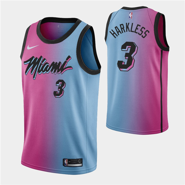 Men's Miami Heat #3 Maurice Harkless 2021 Blue/Pink City Edition Vice Stitched NBA Jersey