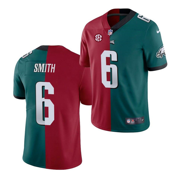 Men's Philadelphia Eagles #6 DeVonta Smith 2021 Red/Green Split Stitched NFL Jersey