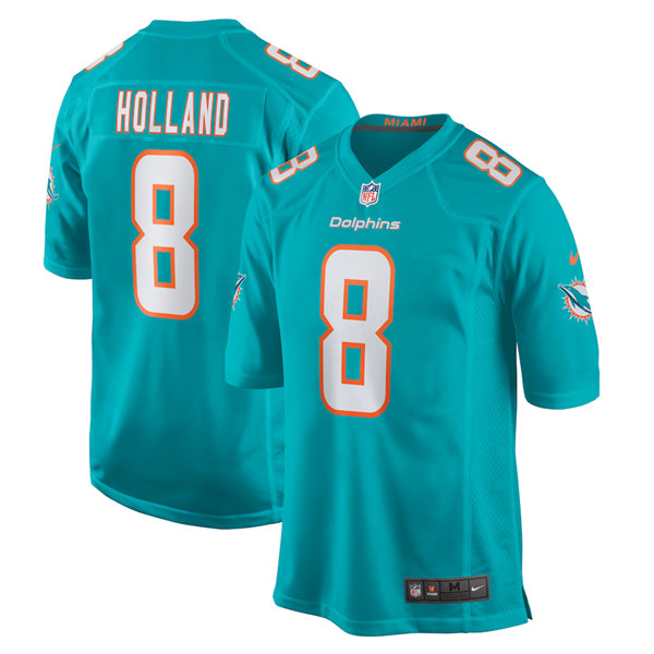 Men's Miami Dolphins #8 Jevon Holland Aqua Stitched Football Game Jersey