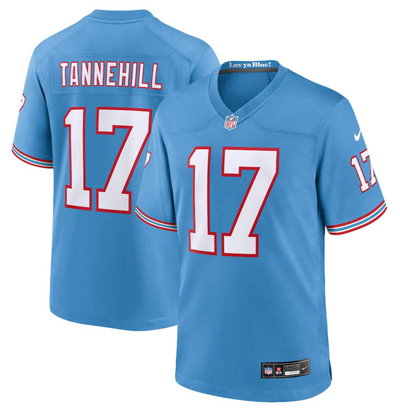 Men's Tennessee Titans #17 Ryan Tannehill Light Blue Throwback Player Stitched Game Jersey
