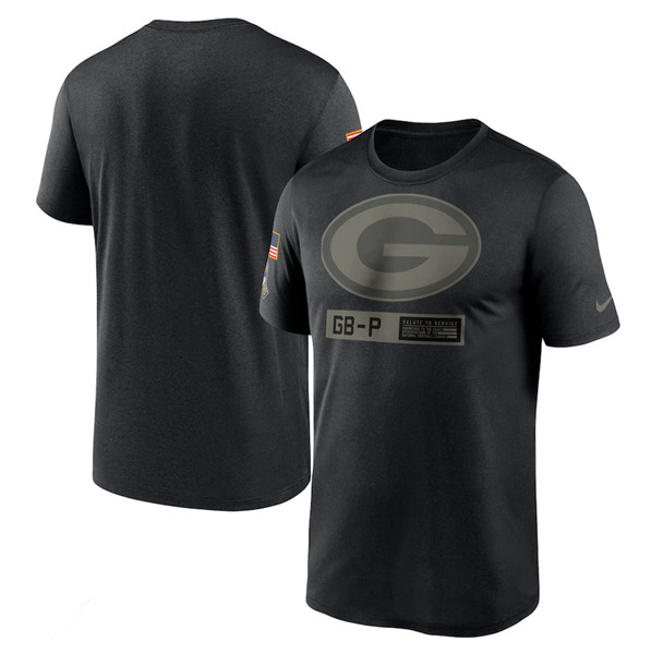 Men's Green Bay Packers 2020 Black Salute to Service Team Logo Performance NFL T-Shirt