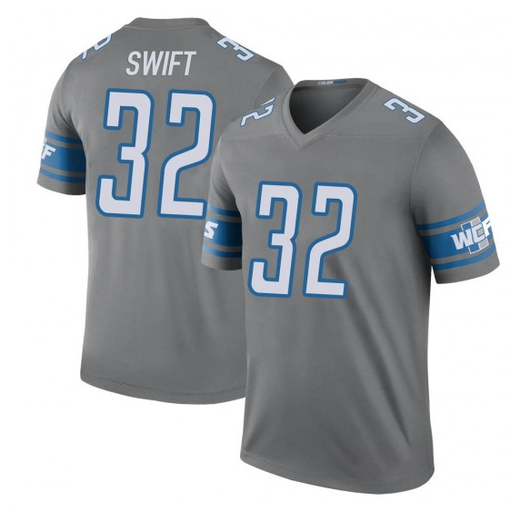 Men's Detroit Lions #32 D'Andre Swift Gray Stitched NFL Jersey