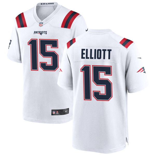Men's New England Patriots #15 Ezekiel Elliott White Stitched Game Jersey