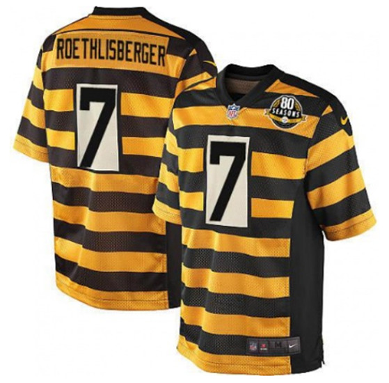 Men's Pittsburgh Steelers #7 Ben Roethlisberger Yellow/Black Alternate 80TH Anniversary Throwback Stitched NFL Jersey