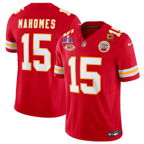 Men's Kansas City Chiefs #15 Patrick Mahomes Red 2024 F.U.S.E. Super Bowl LVIII Patch With "NKH" Patch And 4-star C Patch Vapor Untouchable Limited Football Stitched Jersey