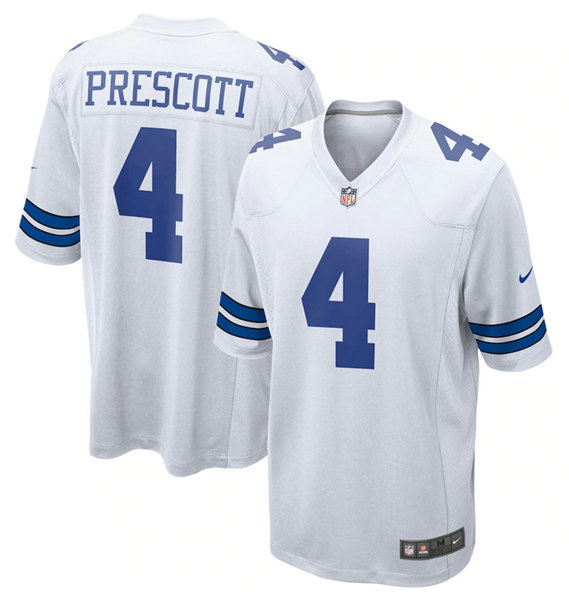 Men's Dallas Cowboys #4 Dak Prescott White Stitched Game Jersey
